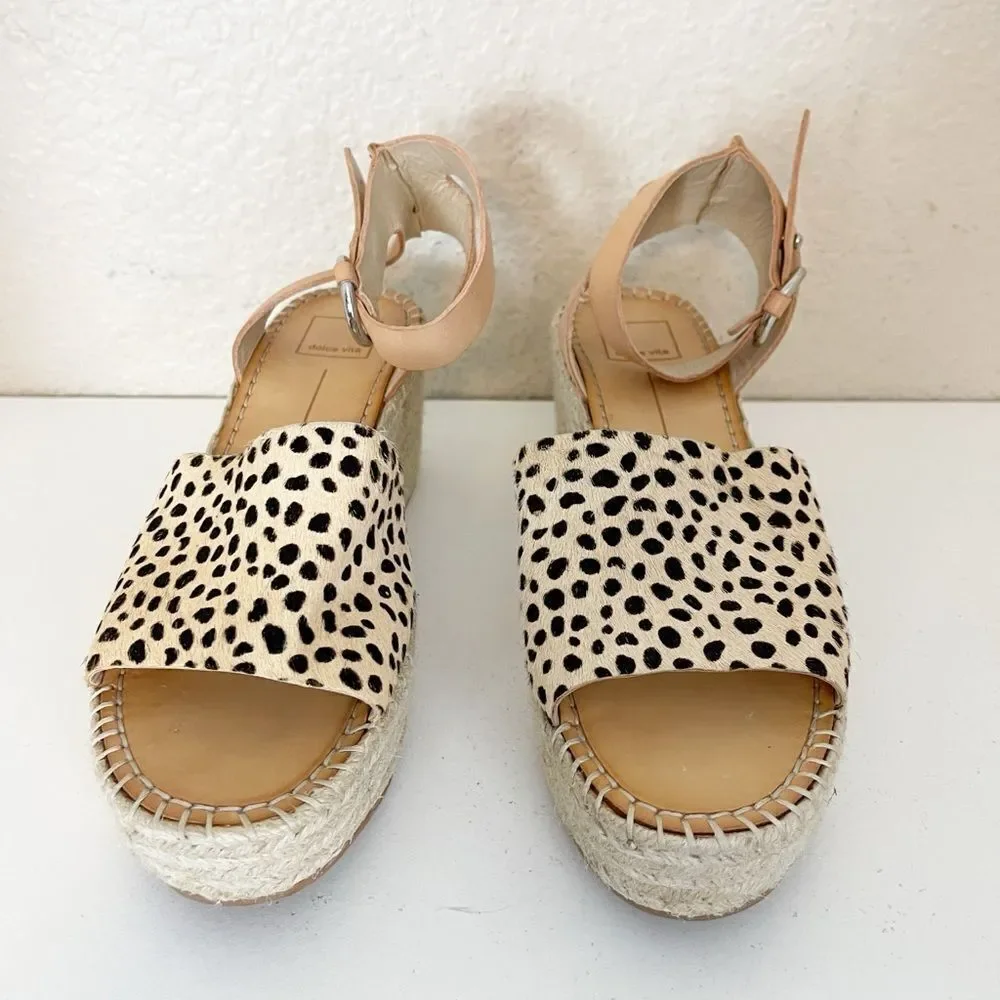 Dolce Vita Lesly Leopard Calf Hair Espadrille Wedges Size 9